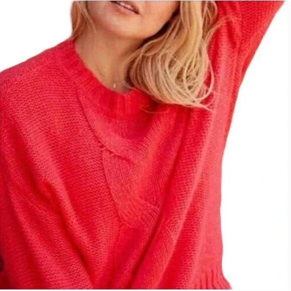 aerie New Happy Place Oversized Cable Knit Sweater Wool Blend Bright Pink Small - Picture 2 of 7